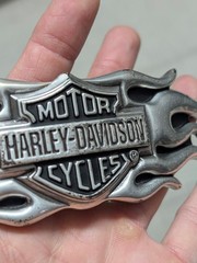 vintage Y2K belt buckle HARLEY DAVIDSON motorcycle FLAMES chrome metal WESTERN