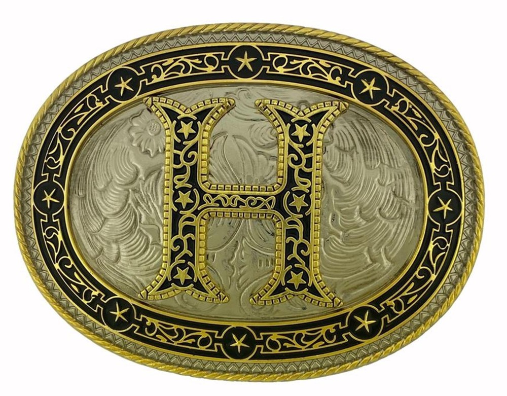 Initial H Letter Men Women Belt Buckle Vintage Metal Style Cowboy Rodeo Western