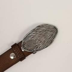 Dark Antique Silver Oval Belt Buckle Organic Textured Finish
