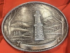Vtg Oilfield Blank Personalized Banner 1981 Metal Belt Buckle Great American USA