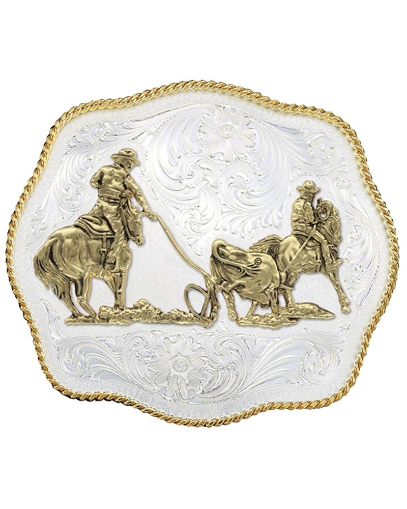 Montana Silversmiths Scalloped Team Ropers Western Belt Buckle – 1930