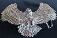 EAGLE SWOOPING STRIKE SPREAD WINGS CHROME PLATED SOLID BRASS BELT BUCKLE 1980