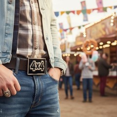 Men Women Fashion Belt Buckle Silver Black Metal 4X4 Four By Four Offroad Biker
