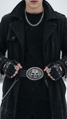 Men Women Buckle Silver Skull Skeleton Halloween Black Detail Big Size GothicBik