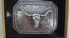 Ariat Western Rectangle Smooth Edge Longhorn Silver Belt Buckle A37008