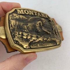 Montana Prospector Belt Buckle 1978 Gold Tone Brass Montana&rsquo;s Banks