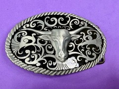 Longhorn Head Steer Cow Bull Two Tone Western Rodeo Style Belt Buckle