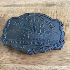 Livingston Wells & Co. Sailing Ship Foreign Domestic Belt Buckle Vintage
