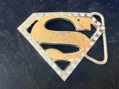 Superman S Logo Shield with Rhinestone Accented Superhero Cosplay Belt Buckle