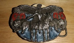 Belt buckle 3-D eagle Indian chief buffalo color 1988 by Siskiyou unused