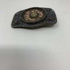 Western Belt Buckle Mens Gray Floral Metal Beaded Stone Mosaic Cowboy Rustic