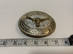 Western Style Belt Buckle Silver & Gold Tone Bull Rodeo Longhorn Cowboy