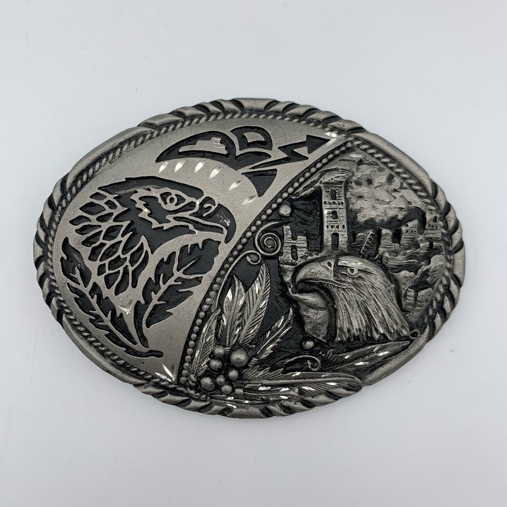 VTG SSI Handcrafted Metal Belt Buckle Southwest Eagle Rain Cloud Fathers 4&Prime; USA