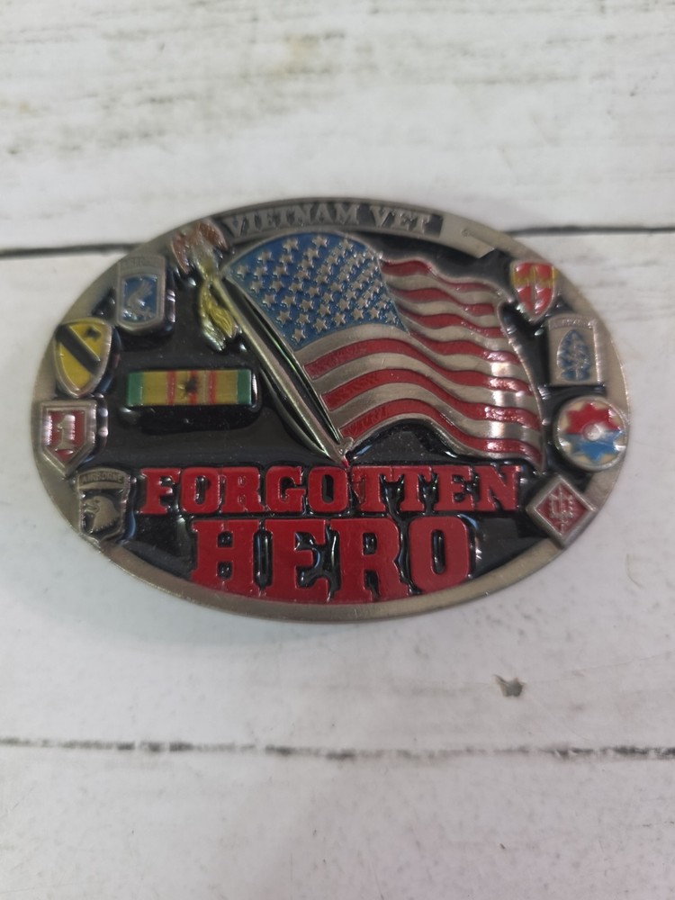 Vintage 1987 Vietnam Vet Forgotten Hero Belt Buckle Enamel Military USA Made