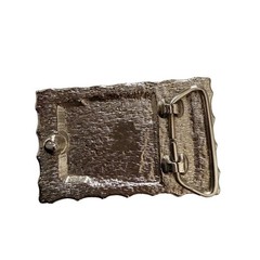 Vintage Silver Tone Bamboo Edge Picture Jasper Stone Inlay Belt Buckle Mens Boho