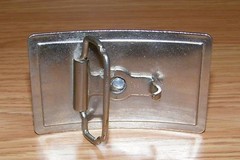 Vintage 3&Prime; x 2&Prime; Inch « Whirl & Twirl » Blue & Silver Metal Belt Buckle Made In USA