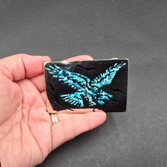 Vintage Mexico Silver Tone Turquoise Inlay Flying Eagle Rectangle Belt Buckle