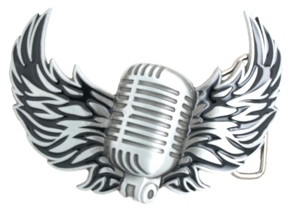 Music Microphone with Flying Wings Metal Belt Buckle