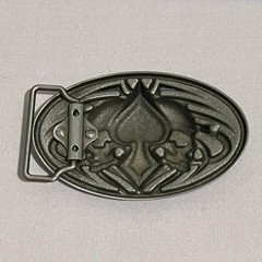 Skull Spade Belt Buckle Mens Oval Metal Gothic Biker Silver Tone Heavy Unique