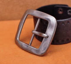 Vintage Silver Square Center Bar Pin Buckle for Leathercraft Belt Fit 40mm Strap