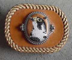 Vintage Leather with Painted Bird Belt Buckle 3 3/4&Prime; Wide