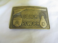 Black Powder Belt Buckle Brass Muzzleloader Rifle Powder Pouch Bullet Bucket?