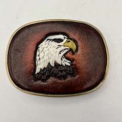 Vintage Tooled Leather Eagle and Brass Belt Buckle Baron Buckles 1983