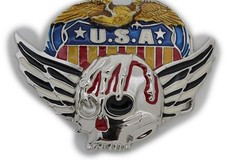 Men Women Silver Metal Belt Buckle Skull Wings Skeleton USA American Eagle Army