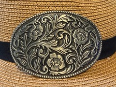Antiqued Silver Classic Elliptical Flower with Vine Belt Buckle