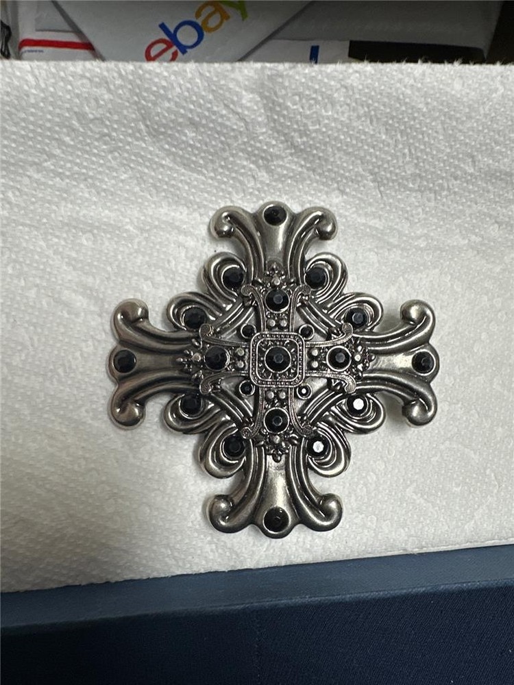 Vintage Unique Cross with Stones Belt Buckle As Is