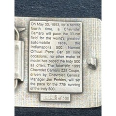 Vtg 1993 Indianapolis 500 Chevrolet Camaro Pace Car Pewter Belt Buckle 226/500