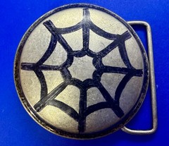 Spider Web Artwork Paint on Round Hippy Gothic Punk Vibe Belt Buckle