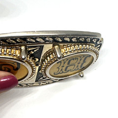 belt buckle USA gold silver black tones rodeo country cowboy western F H