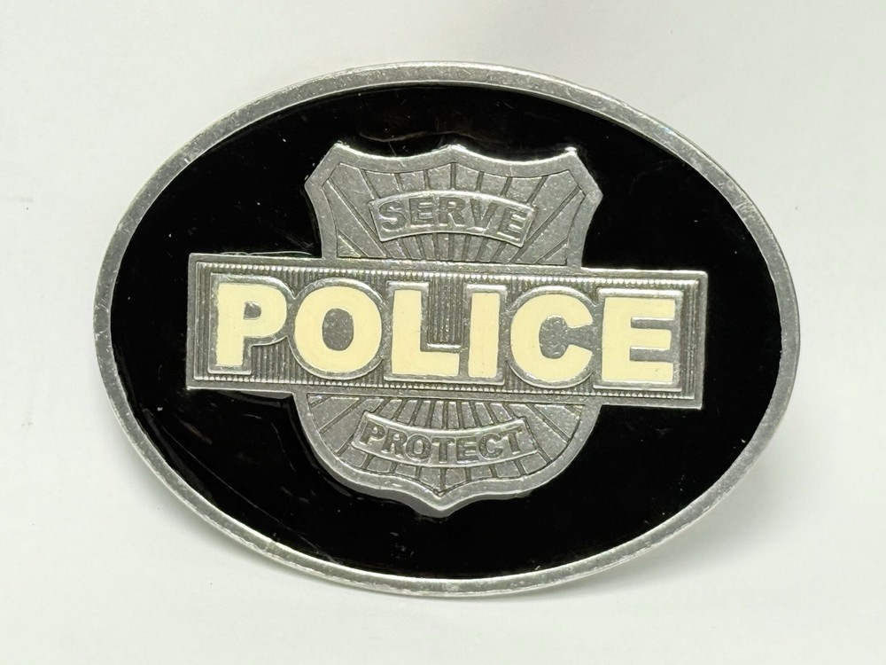 Police Serve and Protect Law Enforcement Metal Belt Buckle Silver Plated 2008