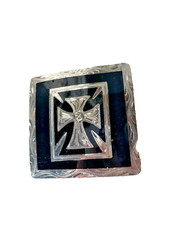 Western Mens Belt Buckle 3.25 x 3 in Southern Cross Cowboy Black Silver 1.5
