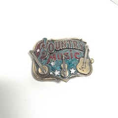 VTG 80s Country Music Belt Buckle Great American USA Guitar Violin Banjo Enamel