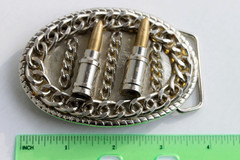 Gun Rifle Bullets Chain Cowboy Hunter Silver Tone Belt Buckle