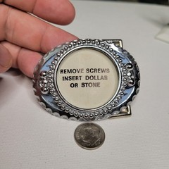 Vtg NOS Silver Dollar Coin Gem Stone Holder Bezel Belt Buckle Inlay Oval Unused