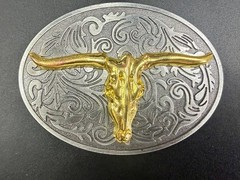 Longhorn Cow Bull Head Steer Skull Silver Gold Color Western Cowboy Belt Buckle