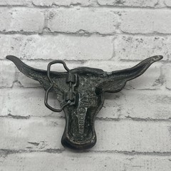 Vintage 1970s Brass MBCI Longhorn Steer Head Belt Buckle 6&Prime; Wide