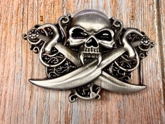 Vampire Skull Head Crossed Sabers Swords Pirate Theme Gothic Punk Belt Buckle
