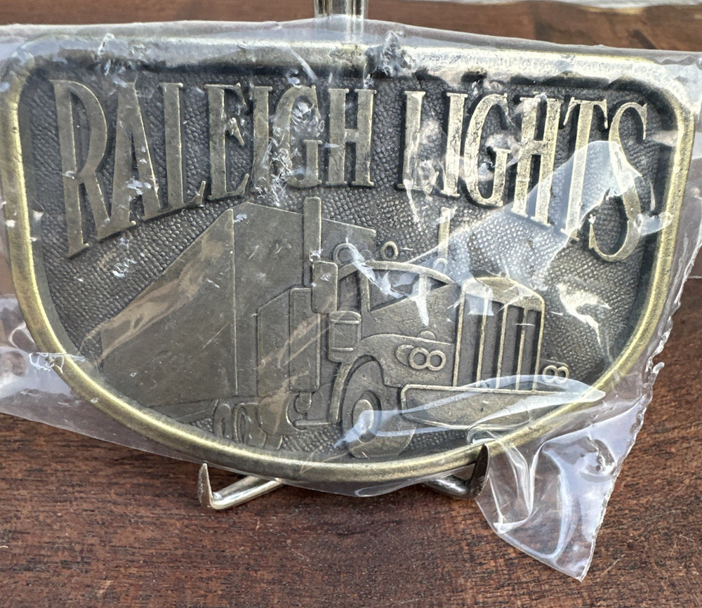 Raleigh Lights Belt Buckle Pewter Tobacco Cigarettes Semi-Truck 3.5&Prime;x2.5&Prime; Vtg