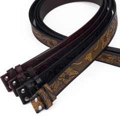 Leather Belts Without Buckle Two Layer Embossed No Buckle Strap Buckle Free Belt