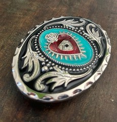 Sacred Heart Belt Buckle Valentines Day Turquoise Crown Mexican Art Western