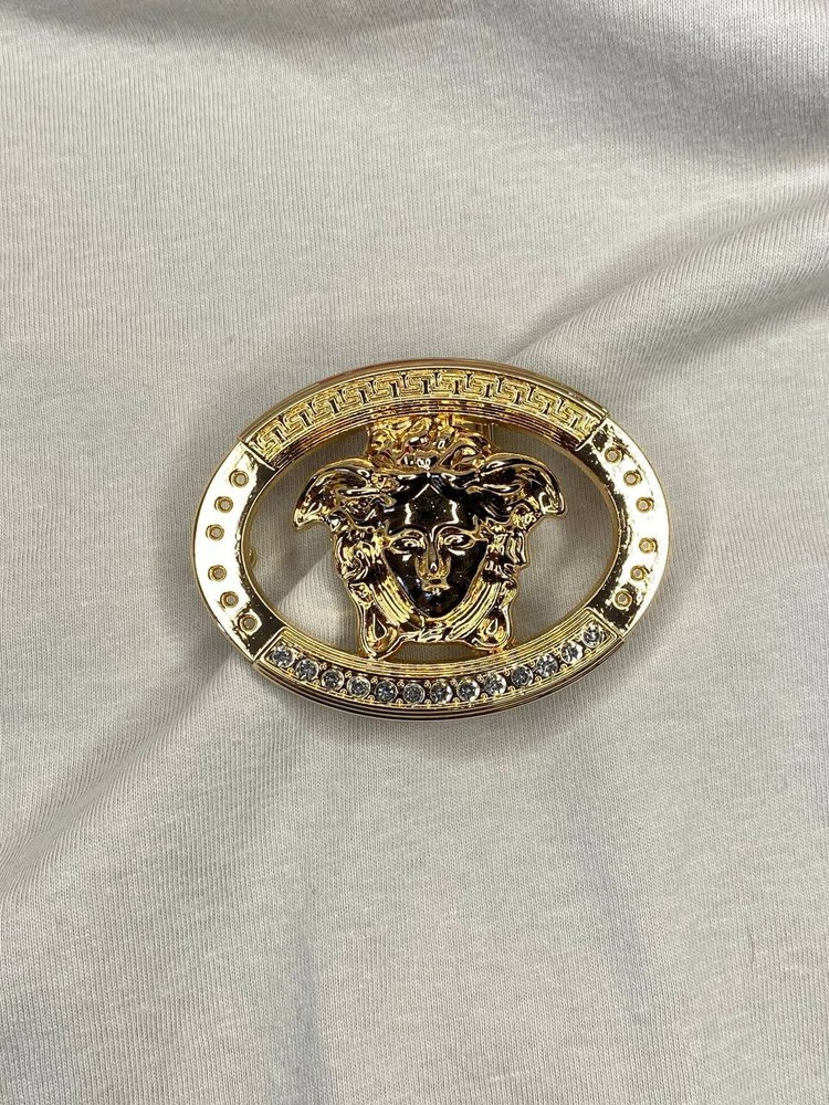 Gold Medusa Head Belt Buckle Greek Key Crystal Oval