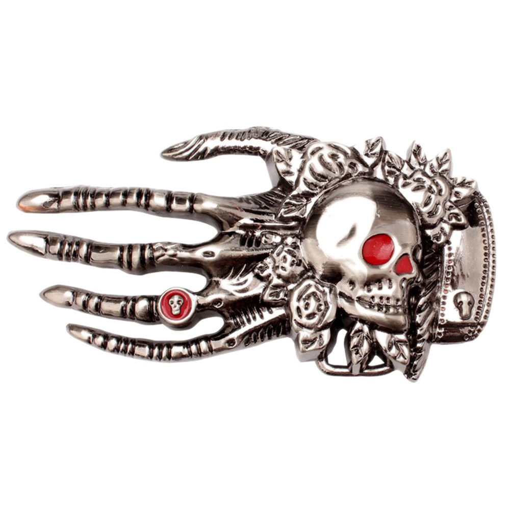 Hand and Skull Belt Buckle Western Cowboy Cowgirl Motorcyclist Pirate (HND3M)