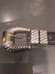 Rare Chet Vogt 14k Gold .925 Sterling Belt Buckle Set Size 28 black lizzard