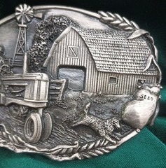 Bergamot Brass Works Belt Buckle Tractor Farm Barn Dog Windmill Wheat Seeds D-49