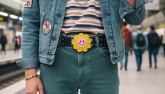Unisex Belt Buckle Teen Women Fashion Yellow Flower Emoji Cartoon Kid 80&rsquo;s 70&rsquo;s
