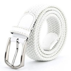 Elastic Braided Canvas Belt Men Women White Black Pin Buckle Daily Belts